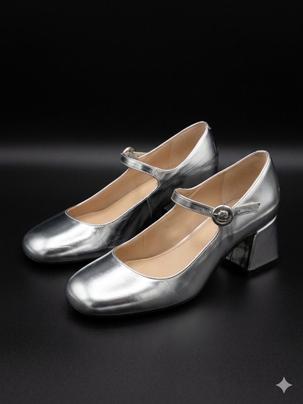 Marc Fisher Women's Silver Mary Jane Block Heel Pumps size 8
